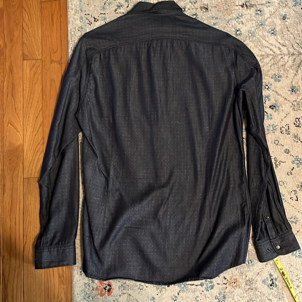 Kenneth Cole Blue Chambray Super Slim Fit Snap Front Shirt - Picture 11 of 16